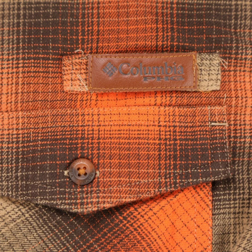 Columbia PFG XL Orange Plaid Long Sleeve‎ Button Down Fishing Shirt Mesh Vent